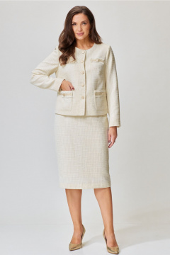 Двухпредметный костюм жакет и юбка со шлицей Andina city 9052-2 молочный - фото 5