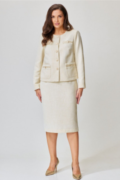 Двухпредметный костюм жакет и юбка со шлицей Andina city 9052-2 молочный - фото 4