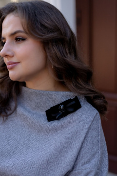 Двухпредметный костюм из текстиля с юбкой и блузой Andina city 9055-25 серый_елочка - фото 4