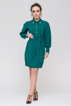 Платье отрезное по линии талии с поясом и вытачками Domna 382 зеленый - фото 5