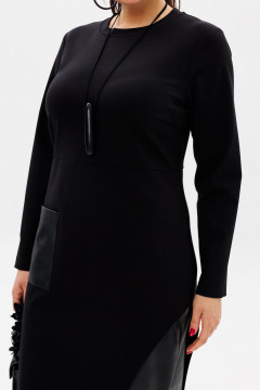 Черное трикотажное платье с эко-кожаным акцентом Anelli 51 престиж - фото 4