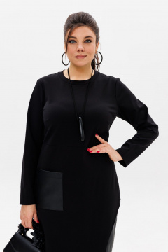 Черное трикотажное платье с эко-кожаным акцентом Anelli 51 престиж - фото 2