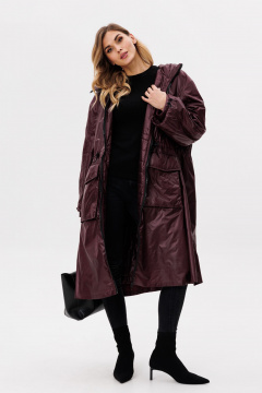 Пальто из плащёвой ткани с кулиской и утеплителем EOLA 2775 бордовый - фото 5