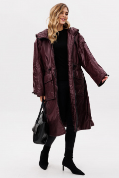 Пальто из плащёвой ткани с кулиской и утеплителем EOLA 2775 бордовый - фото 4