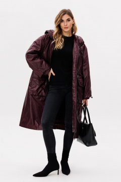 Пальто из плащёвой ткани с кулиской и утеплителем EOLA 2775 бордовый - фото 3