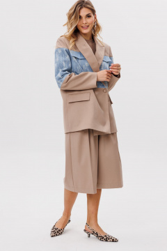 Жакет прямого силуэта из костюмной ткани с джинсом EOLA 2779 бежевый - фото 5