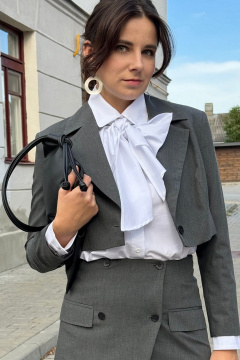 Белая хлопковая рубашка с кокеткой и съемным шарфом ERTANNO 2008 белый - фото 2