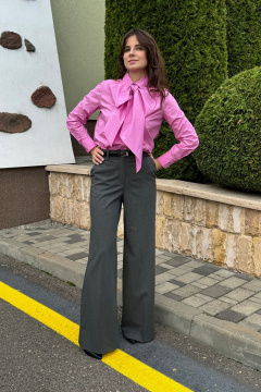 Розовая хлопковая рубашка с кокеткой и шарфом ERTANNO 2008 розовый - фото 5