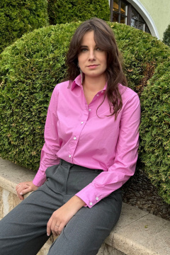 Розовая хлопковая рубашка с кокеткой и шарфом ERTANNO 2008 розовый - фото 2