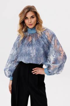 Блуза из органзы с рюшами и съемным топом EOLA 2810 голубой - фото 4
