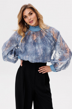 Блуза из органзы с рюшами и съемным топом EOLA 2810 голубой - фото 1