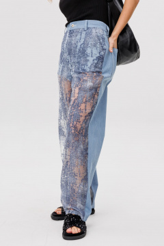 Джинсовые брюки с отделкой из органзы и накладными карманами EOLA 2807 голубой - фото 5