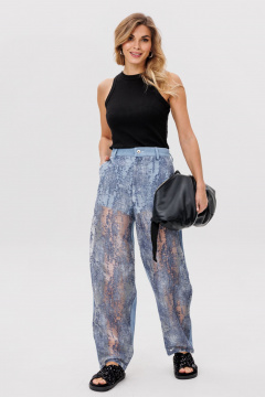 Джинсовые брюки с отделкой из органзы и накладными карманами EOLA 2807 голубой - фото 3