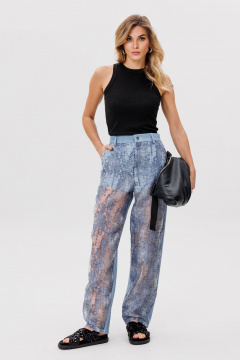 Джинсовые брюки с отделкой из органзы и накладными карманами EOLA 2807 голубой - фото 2