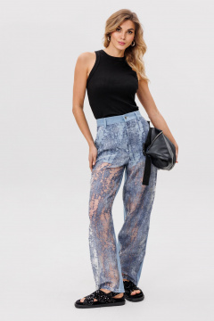 Джинсовые брюки с отделкой из органзы и накладными карманами EOLA 2807 голубой - фото 1