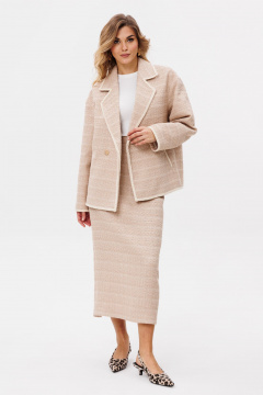 Юбка зауженная из твида с разрезом и потайной молнией EOLA 2805 бежевый - фото 3