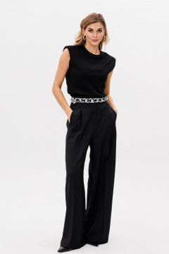 Палаццо из костюмной ткани с лампасами и боковыми карманами EOLA 2804 черный - фото 1