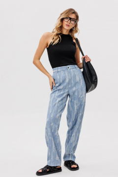 Джемпер приталенного силуэта из трикотажа с плечевой накладкой EOLA 2798 черный - фото 3