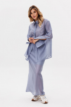 Юбка прямая миди из ткани с разрезом сзади EOLA 2797.2 голубой - фото 3