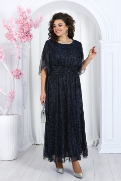 Платье гофре с люрексом и draped поясом для торжественных случаев Ninele 6046 синий - фото 1