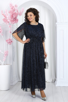 Платье гофре с люрексом и draped поясом для торжественных случаев Ninele 6046 синий - фото 2