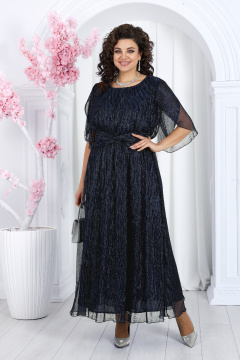 Платье гофре с люрексом и draped поясом для торжественных случаев Ninele 6046 синий - фото 5