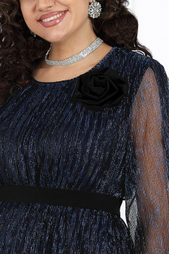 Женский нарядный блузка и юбка гофре с люрексом и съемным декором Ninele 7479 синий - фото 4