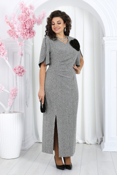 Платье из трикотажа с эффектом люрекс и разрезом Ninele 7481 серебро - фото 1