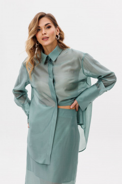 Блуза прямого силуэта из текстиля с люверсами и тесьмой EOLA 2797.1 светлый_изумруд - фото 2