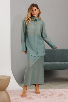 Блуза прямого силуэта из текстиля с люверсами и тесьмой EOLA 2797.1 светлый_изумруд - фото 4