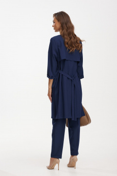 Элегантный костюм из лен вишер: жакет и брюки с блузкой Твой имидж 2097 тёмно-синий - фото 4
