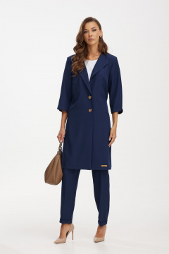Элегантный костюм из лен вишер: жакет и брюки с блузкой Твой имидж 2097 тёмно-синий - фото 3