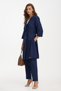 Элегантный костюм из лен вишер: жакет и брюки с блузкой Твой имидж 2097 тёмно-синий - фото 2
