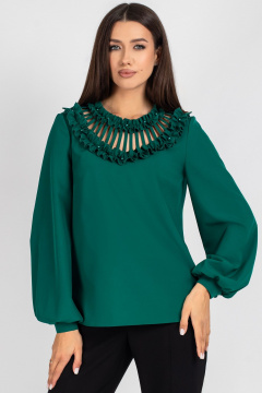 Блузка с капелькой и рюшами на полуприлегающем силуэте VIZAVI 821 изумруд - фото 5