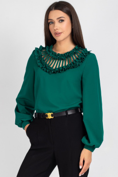 Блузка с капелькой и рюшами на полуприлегающем силуэте VIZAVI 821 изумруд - фото 4