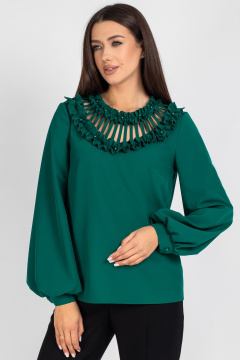 Блузка с капелькой и рюшами на полуприлегающем силуэте VIZAVI 821 изумруд - фото 1