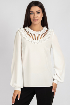 Блузка с капелькой и рюшами из текстиля VIZAVI 821 молочный - фото 3