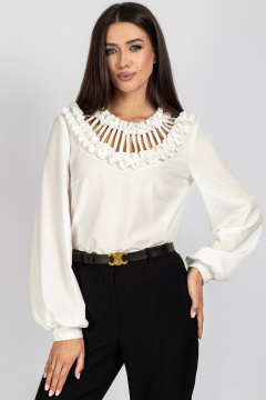 Блузка с капелькой и рюшами из текстиля VIZAVI 821 молочный - фото 2