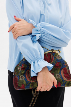 Голубая блуза с вырезом-щелью и сборками Anelli 1281 хрусталь - фото 2