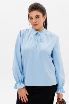 Голубая блуза с вырезом-щелью и сборками Anelli 1281 хрусталь - фото 1