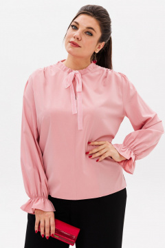 Розовая блуза с декоративными завязками и воротником Anelli 1281 леденец - фото 1
