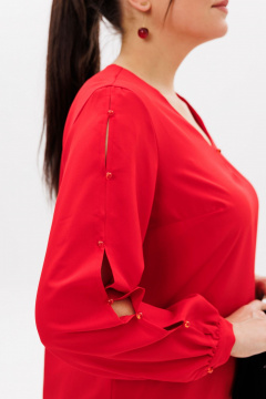 Красная блуза с резинками и разрезами в романтическом стиле Anelli 1377 алая_роза - фото 5