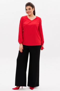 Красная блуза с резинками и разрезами в романтическом стиле Anelli 1377 алая_роза - фото 4