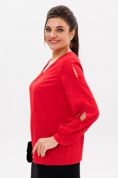 Красная блуза с резинками и разрезами в романтическом стиле Anelli 1377 алая_роза - фото 1