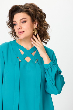 Блуза с нагрудными вытачками и V-образным вырезом ANASTASIA MAK 1239 бирюза - фото 5