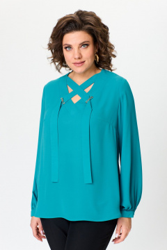 Блуза с нагрудными вытачками и V-образным вырезом ANASTASIA MAK 1239 бирюза - фото 1