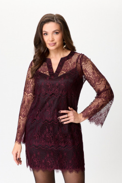 Круглогодичное кружевное мини платье с V-образным вырезом ANASTASIA MAK 1188 бордо - фото 5
