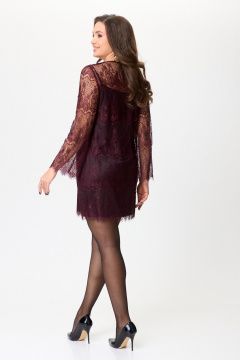 Круглогодичное кружевное мини платье с V-образным вырезом ANASTASIA MAK 1188 бордо - фото 3