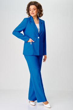 Демисезонный комплект из блузки, брюк и жакета в классическом стиле Aira Style 24218 синий - фото 1