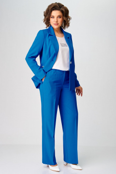 Демисезонный комплект из блузки, брюк и жакета в классическом стиле Aira Style 24218 синий - фото 2